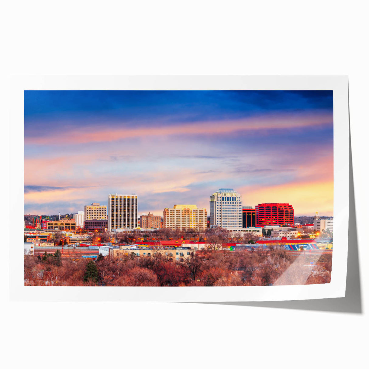 Extra large rolled print of Colorado Springs scenery with vibrant green and blue tones, ideal for art wall dining room.