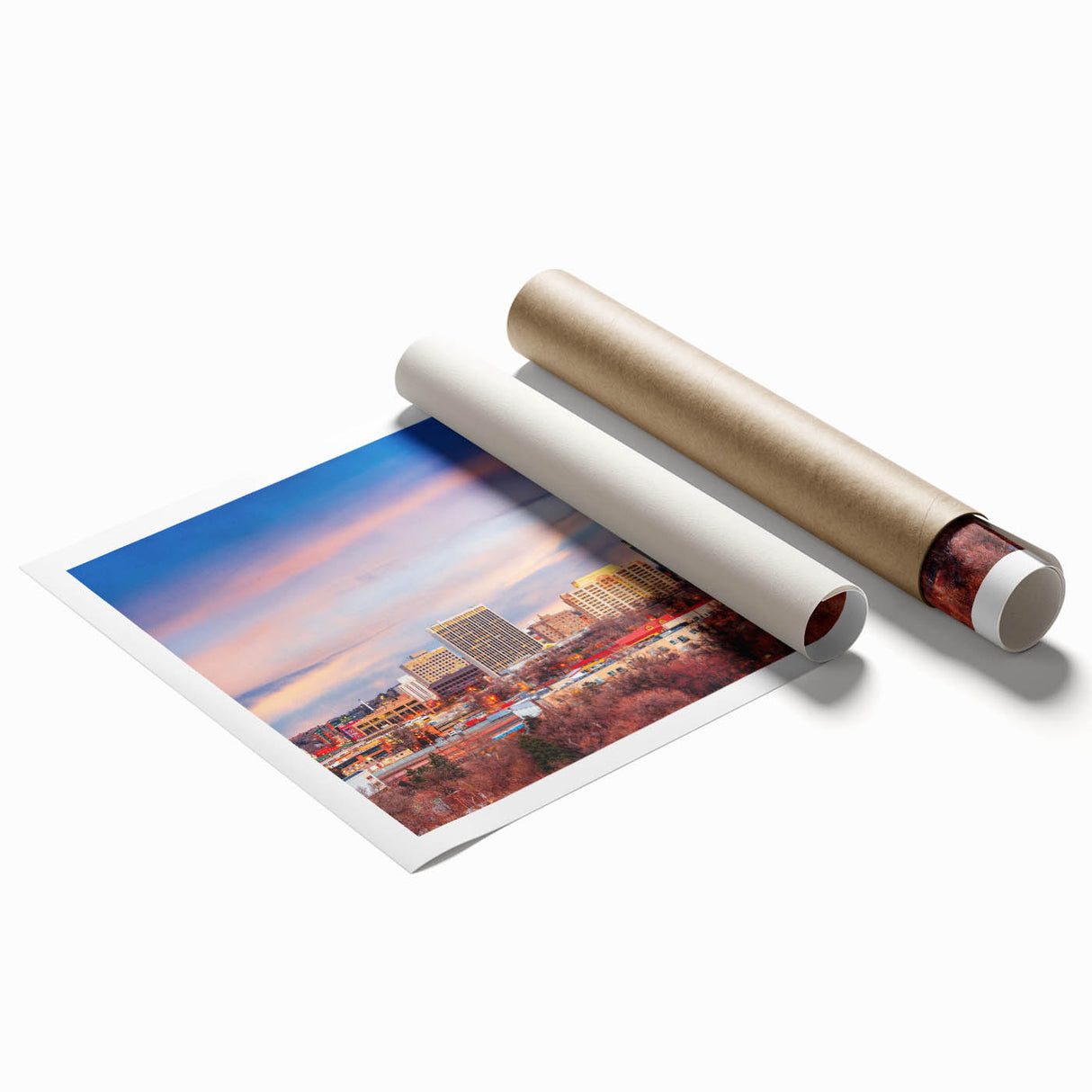 Extra large rolled print of Colorado Springs scenery with floral accents in soft hues, ideal for classy bathroom wall art.