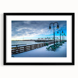 Extra large abstract art print featuring a textured, colorful depiction of a Connecticut scenery, framed in black.