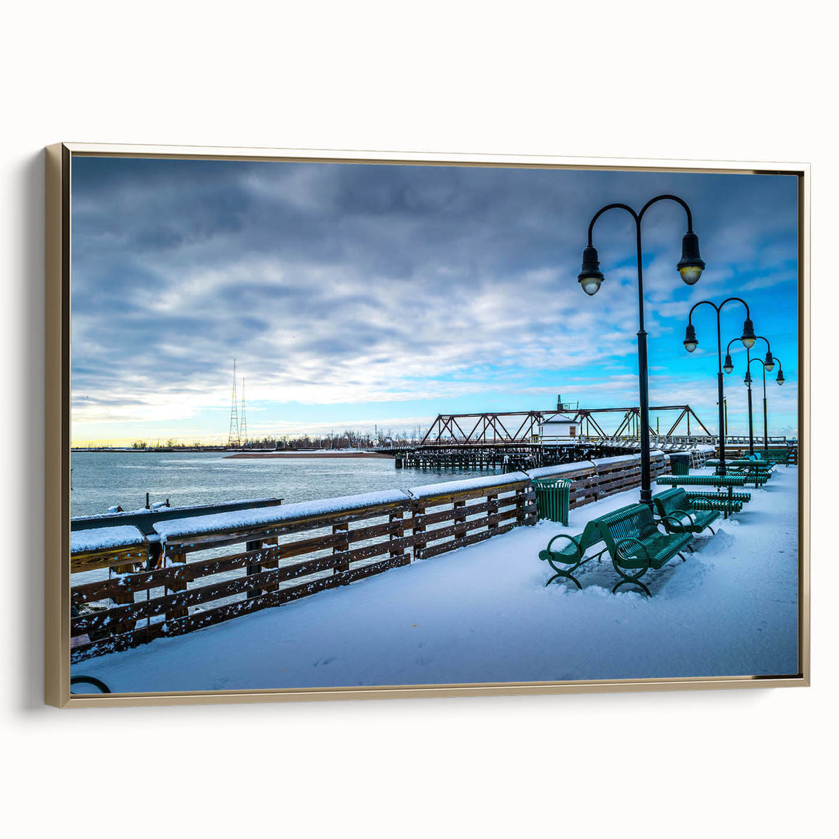 Framed canvas depicting a serene Connecticut landscape in muted earth tones, ideal for bedroom wall art.