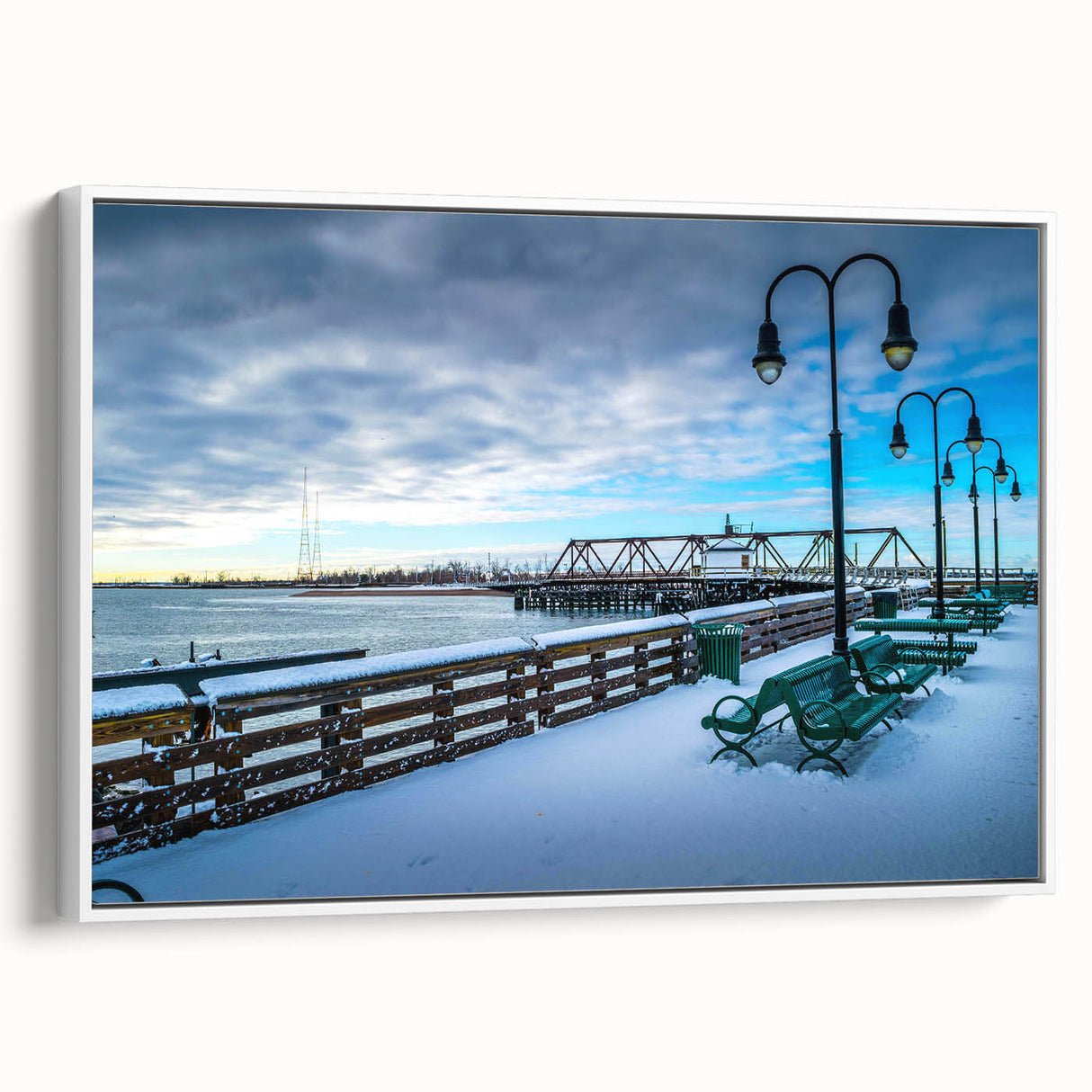 Vintage poster art of Connecticut scenery on framed canvas, featuring colorful art in muted tones.