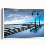 Vintage poster art of Connecticut scenery on framed canvas, featuring colorful art in muted tones.