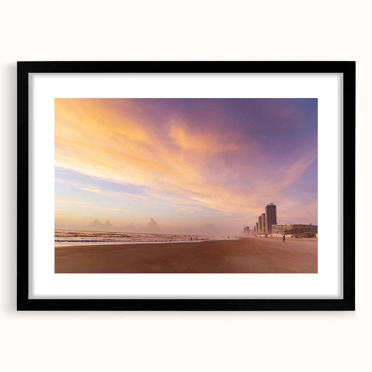 Extra large abstract art print of colorful, textured scenery, framed in black, ideal for living room decor.