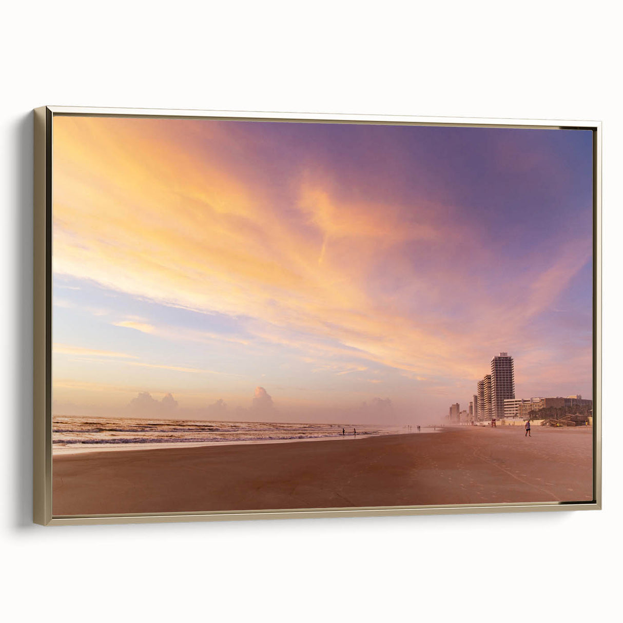 Framed canvas featuring a vintage Daytona landscape in black and gold tones, ideal for bedroom wall art.