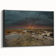 Black and white framed canvas featuring a vintage-style landscape of the Florida Keys, ideal for bedroom wall decor.