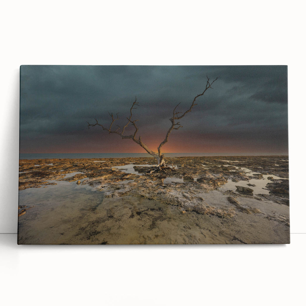 Black and white stretched canvas featuring a panoramic view of the Florida Keys, suitable for kitchen wall art.