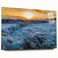 Acrylic print of a Kauai, Hawaii landscape with lush greenery and ocean, in vibrant hues.