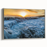 Framed canvas of a vintage-style landscape art painting depicting Kauai, Hawaii, in colorful hues.