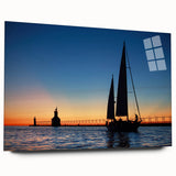 Acrylic print of Lake Michigan with muted blue and gray tones, ideal for bedroom or dining room art.