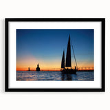 Extra large, abstract art print of Lake Michigan with vibrant colors and textured design on a framed black mat.