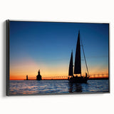 Black and white framed canvas of Lake Michigan landscape, ideal for bedroom wall decor.