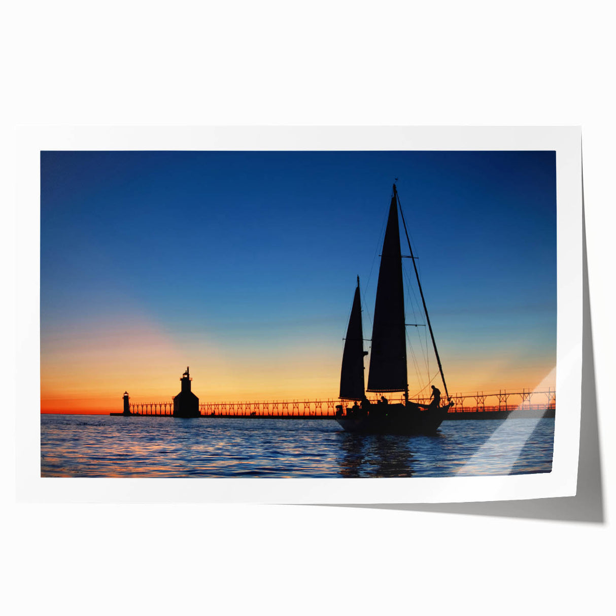 Rolled print of Lake Michigan with muted blue and green tones, ideal for art wall dining room.