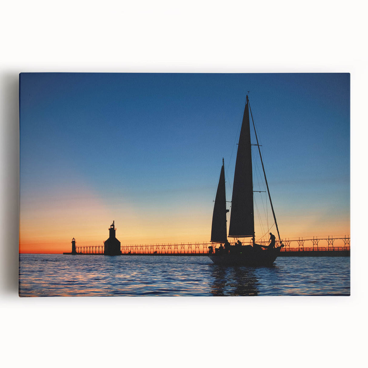 Black and white photograph of Lake Michigan on stretched canvas, suitable for kitchen wall art.