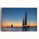 Black and white photograph of Lake Michigan on stretched canvas, suitable for kitchen wall art.