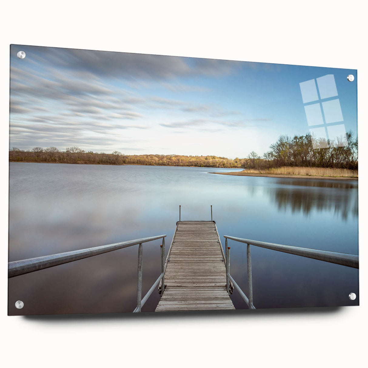 Large abstract wall art of Iowa scenery on acrylic glass, featuring muted earth tones, ideal for dining room decor.