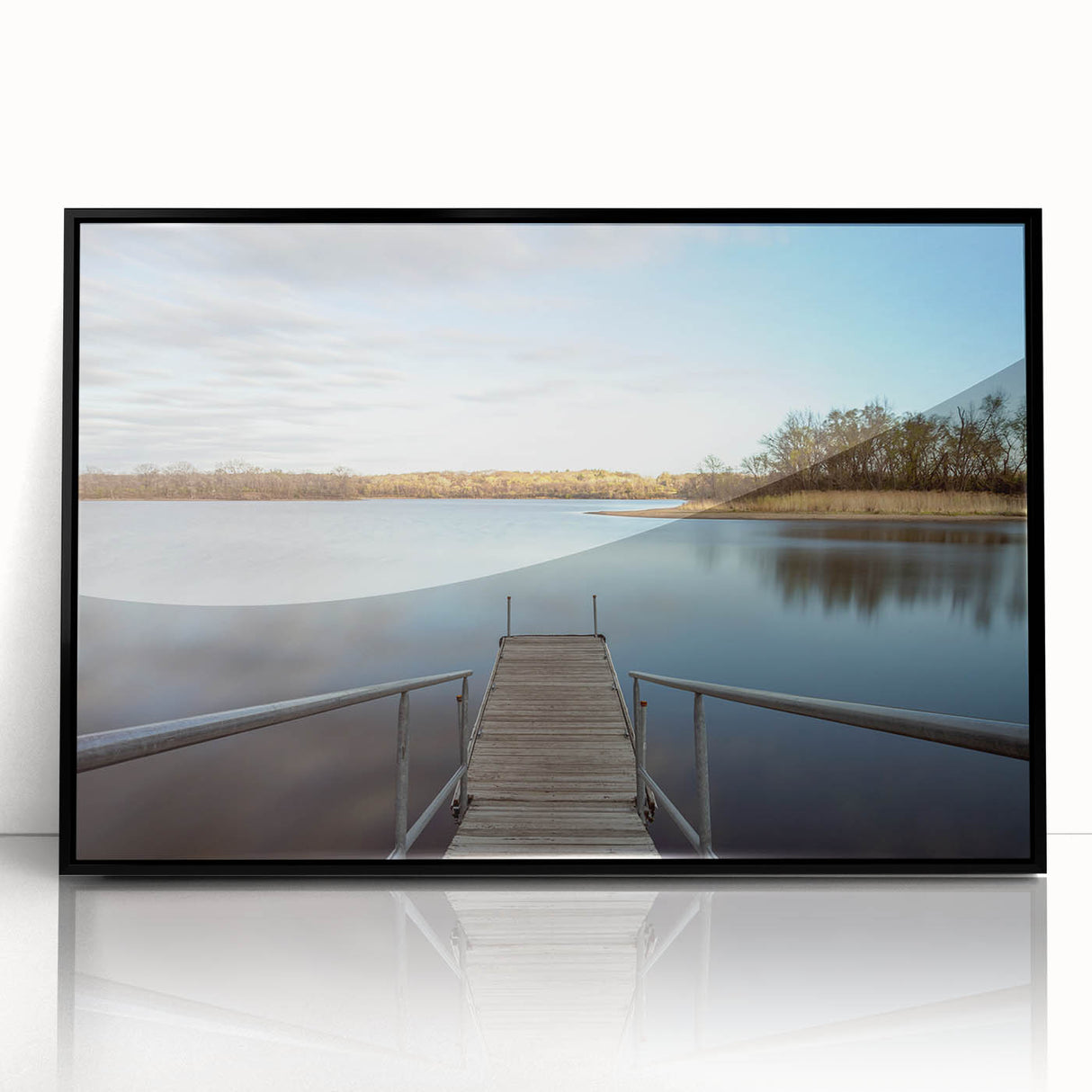 Large abstract wall art featuring a black and white depiction of Iowa scenery on a framed acrylic.