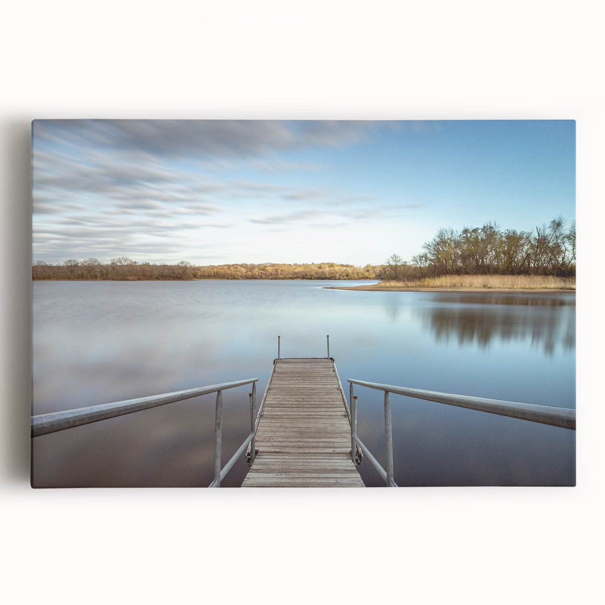 Large black and white stretched canvas featuring a scenic Iowa landscape, ideal for kitchen wall art.
