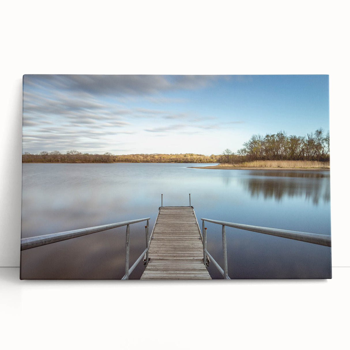 Black and white photograph of a serene Iowa landscape on stretched canvas, ideal for kitchen wall art or bedroom ambiance.
