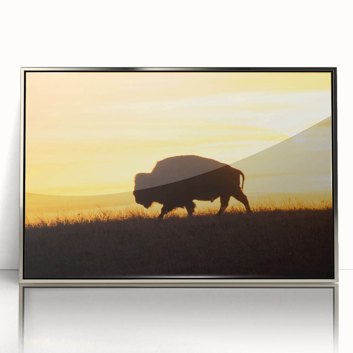 Mid-century modernist art depicting Kansas scenery, with muted earth tones on framed acrylic, ideal for nursery wall decor.