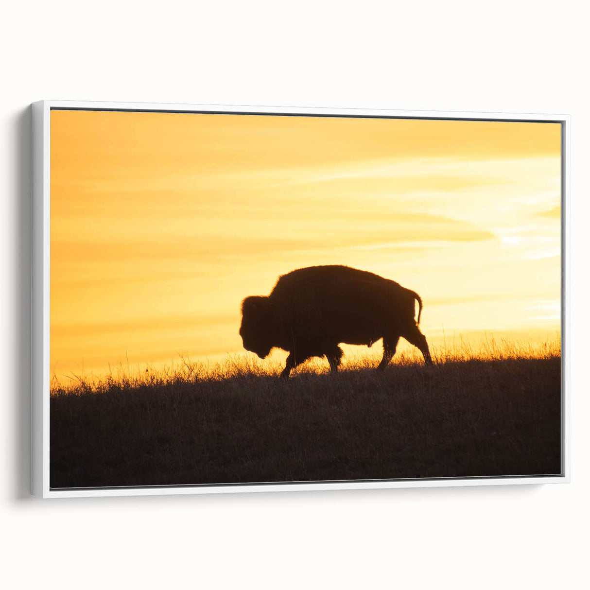Framed canvas of a vintage poster art depicting Kansas scenery, with vibrant colorful art on a black background.