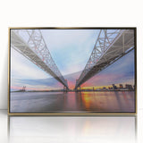 Large art print of New Orleans scenery in gold frame, showcasing mid-century modernist style.
