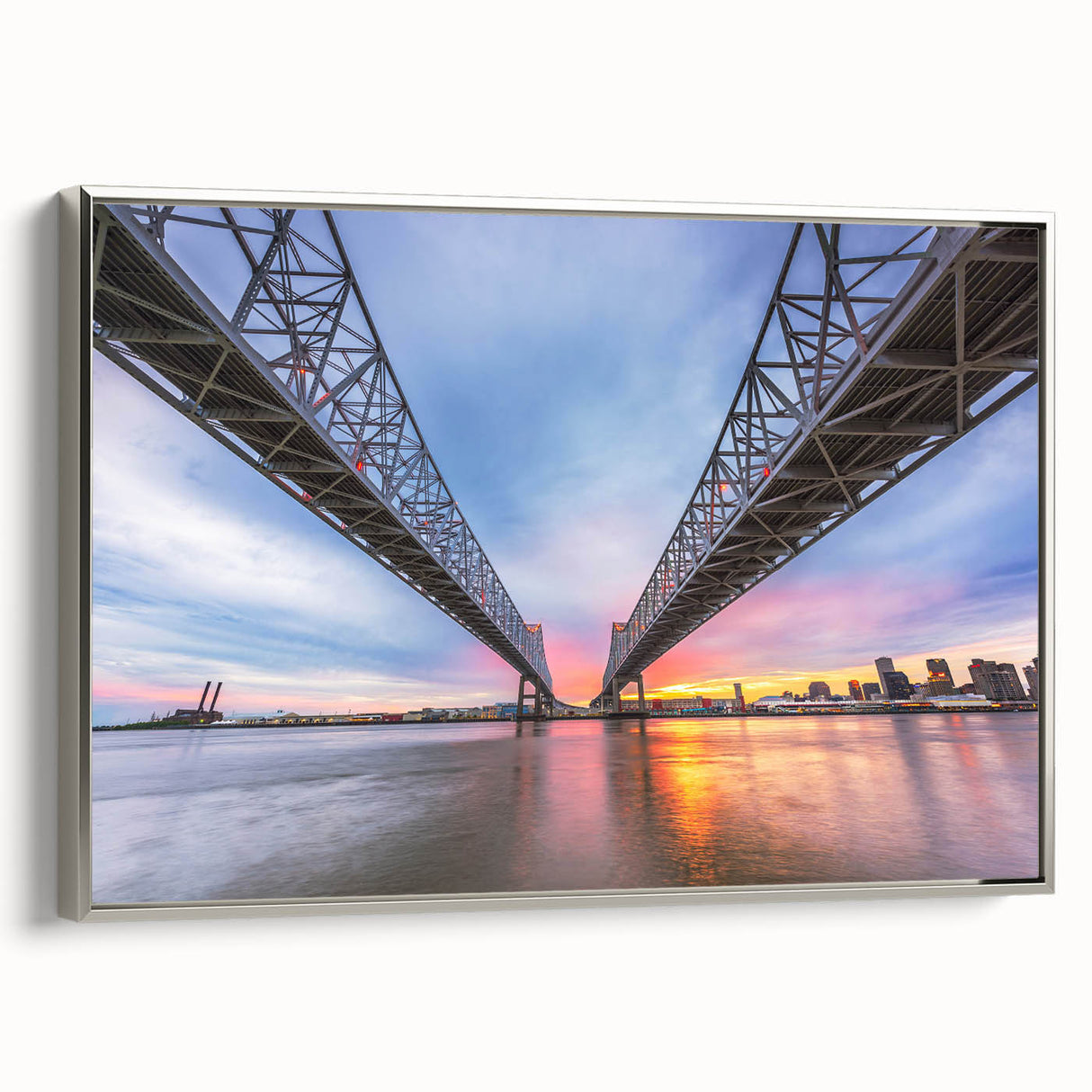 Framed canvas landscape art paintings of New Orleans.