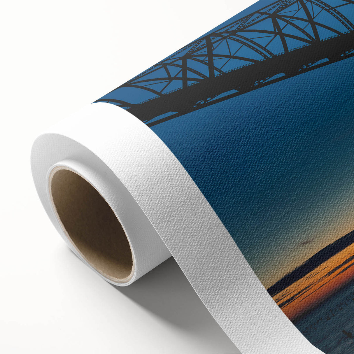 Art deco poster of Louisiana scenery in muted green and blue, rolled canvas, suitable as nursery wall art.