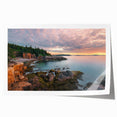 Acadia National Park scenery on rolled print, featuring lush greenery and rocky shores, suitable for art wall dining room.