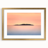 Abstract art print of Maine scenery in gold frame, featuring textured blue and gray tones, ideal for large living room walls.