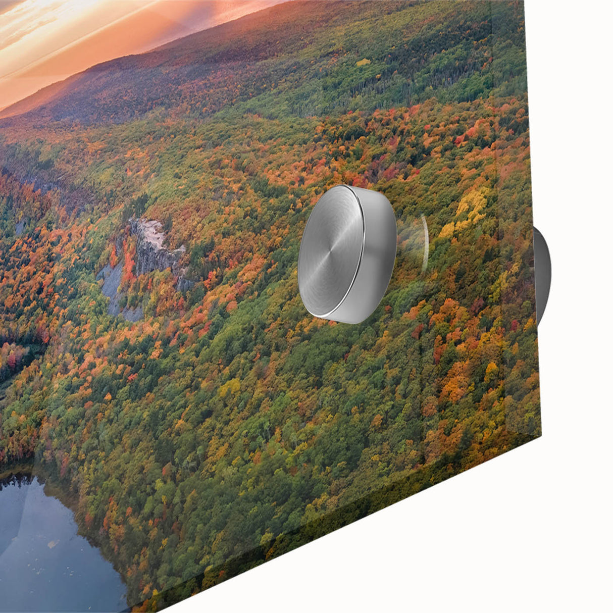 Acrylic print of a large abstract depiction of Michigan's Upper Peninsula in muted earth tones, suitable for dining room art.