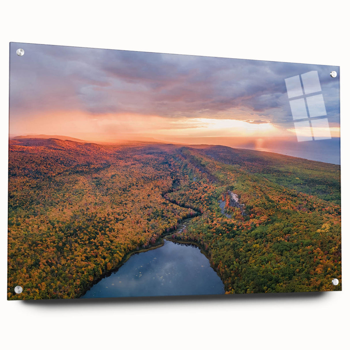 Acrylic print of Michigan's Upper Peninsula in muted earth tones, ideal for dining room decor.