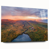 Acrylic print of a large abstract depiction of Michigan's Upper Peninsula in muted green and blue tones.
