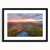 Extra large abstract art print of Michigan's Upper Peninsula in colorful textured style on a black framed canvas.
