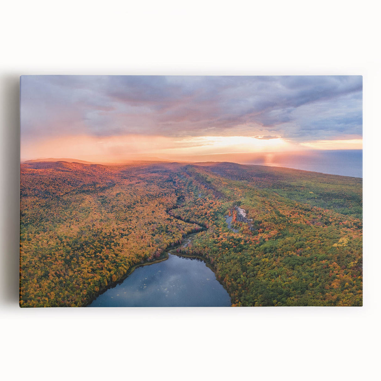 Black and white photo of Upper Peninsula, Michigan on stretched canvas, suitable for kitchen wall art.