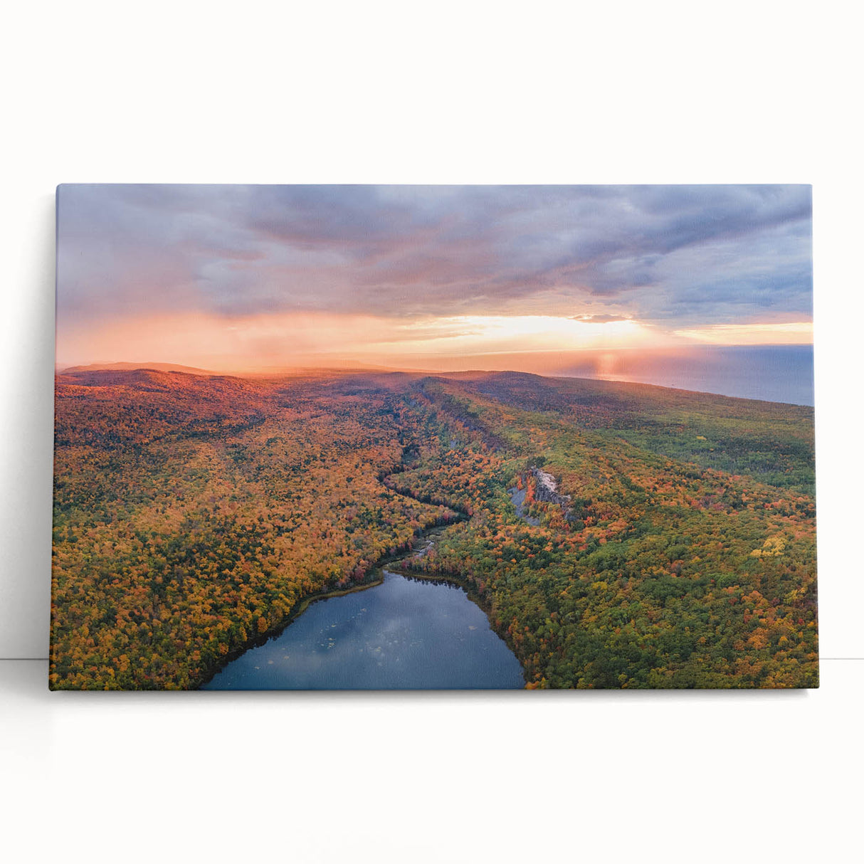 Black and white photo of Michigan's Upper Peninsula on stretched canvas, ideal for kitchen wall art.