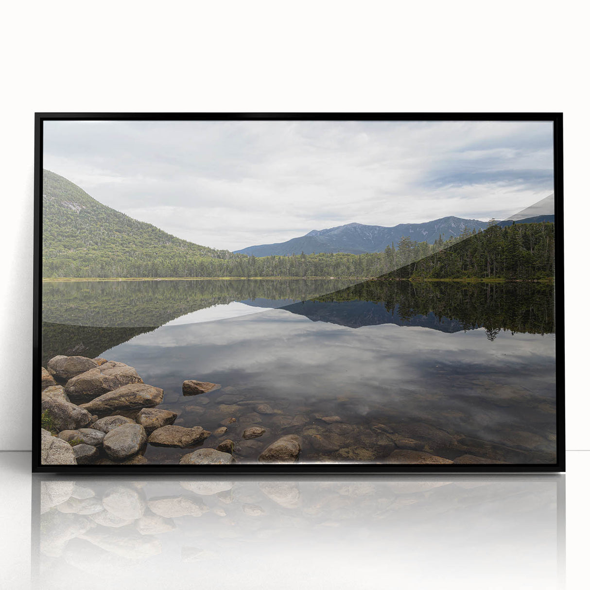 Large abstract wall art depicting a New Hampshire scenery in muted earth tones on a framed acrylic print.