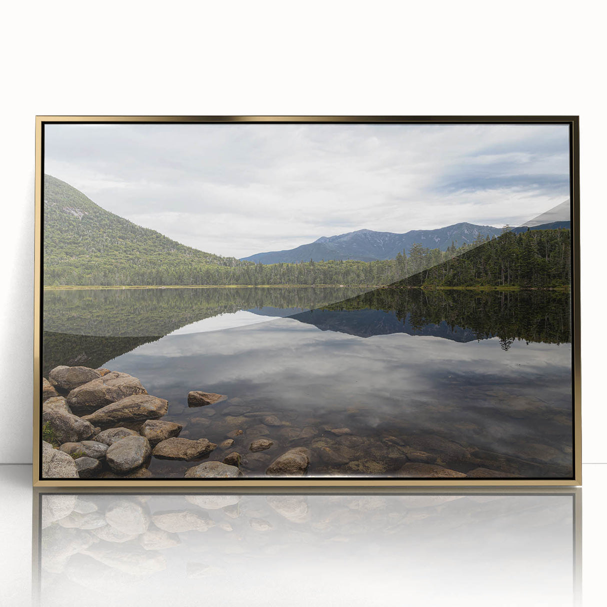 Framed acrylic print of a New Hampshire landscape in muted earth tones, suitable for modern art wall decor.