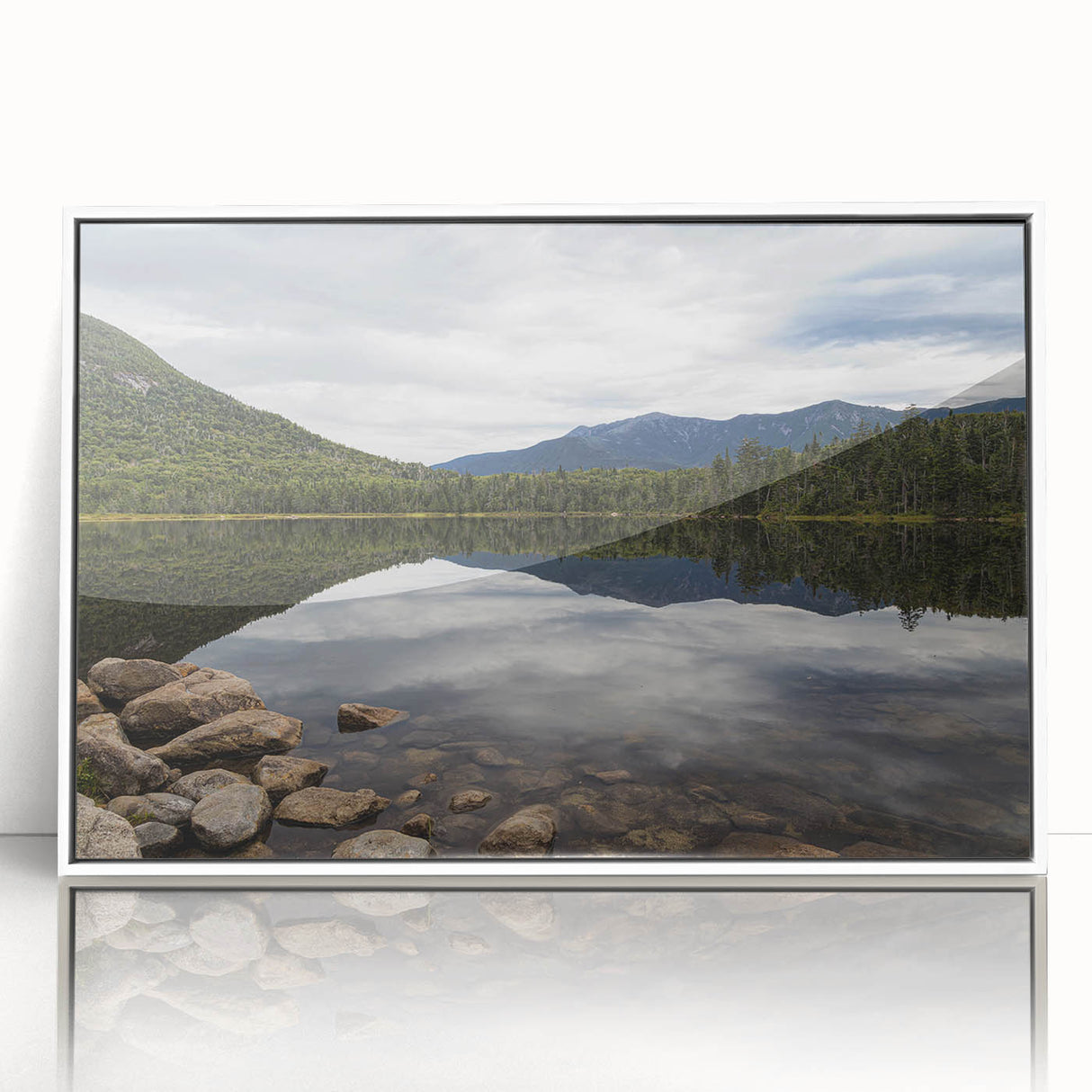 Art deco-style poster of New Hampshire scenery in pastel shades, framed acrylic print ideal for modern nursery decor.