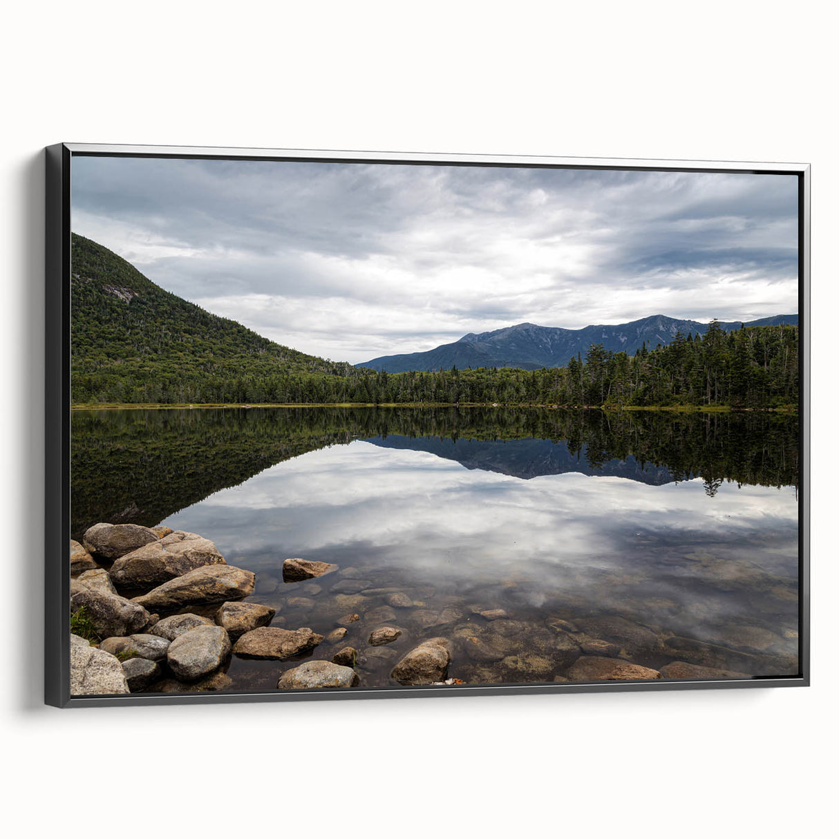 Black and white landscape art painting of New Hampshire on framed canvas, suitable for bedroom wall decor.