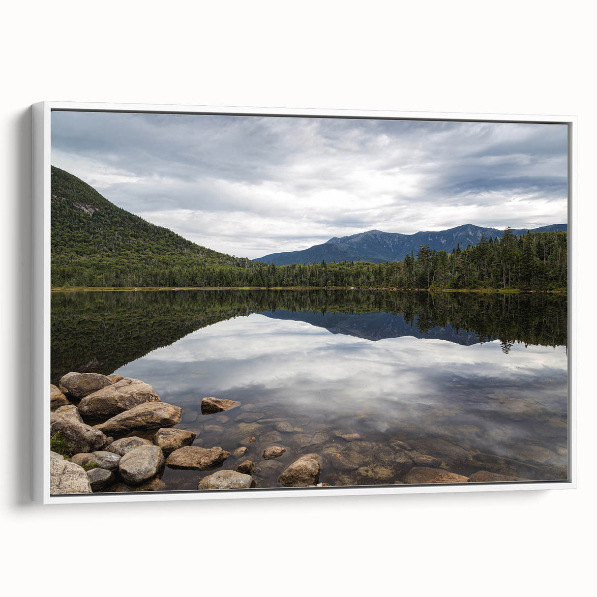 Vintage poster art depicting New Hampshire scenery on a framed canvas, featuring a palette of colorful art.