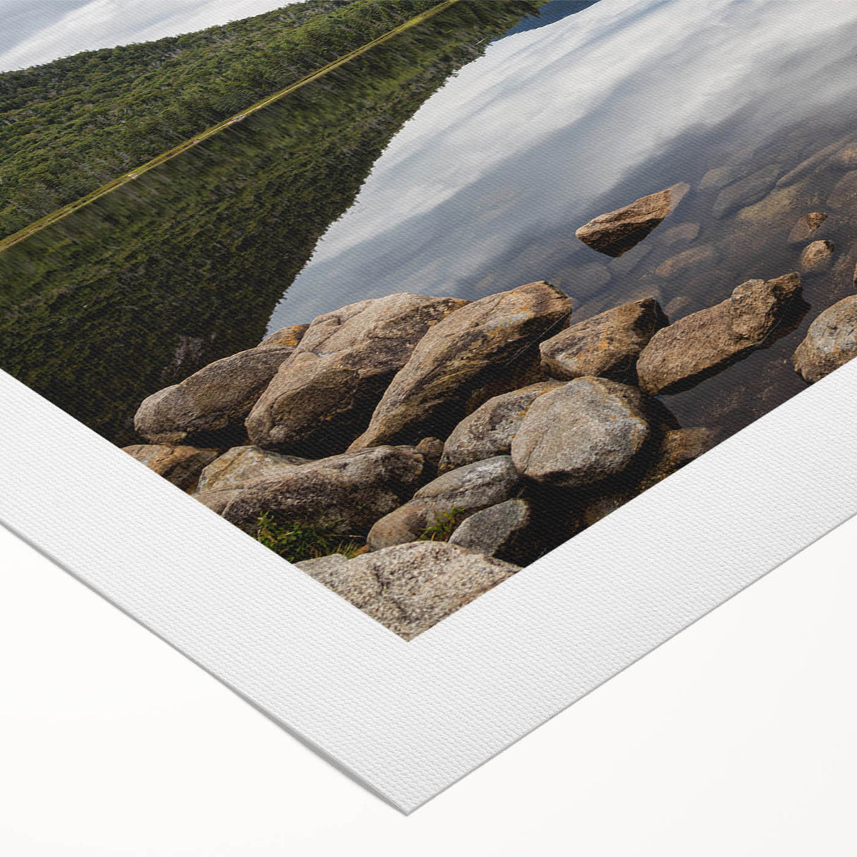 Art deco poster of New Hampshire scenery in muted green and blue tones on rolled canvas, suitable for dining room wall art.