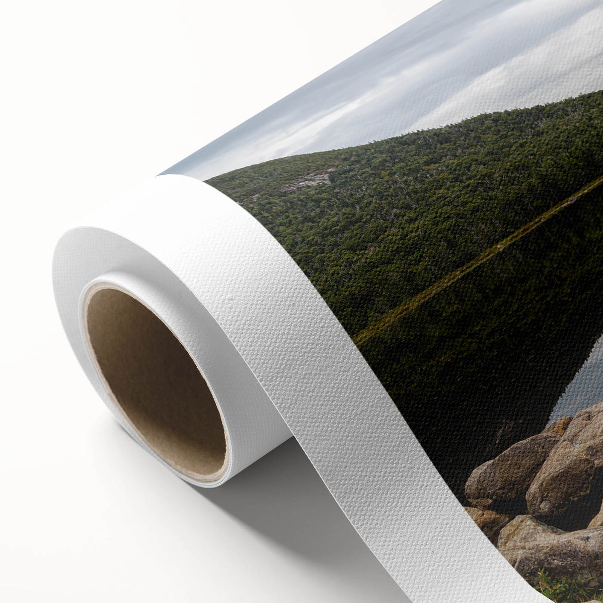 Art Deco poster of New Hampshire scenery on rolled canvas, with muted earth tones, ideal for nursery wall art.