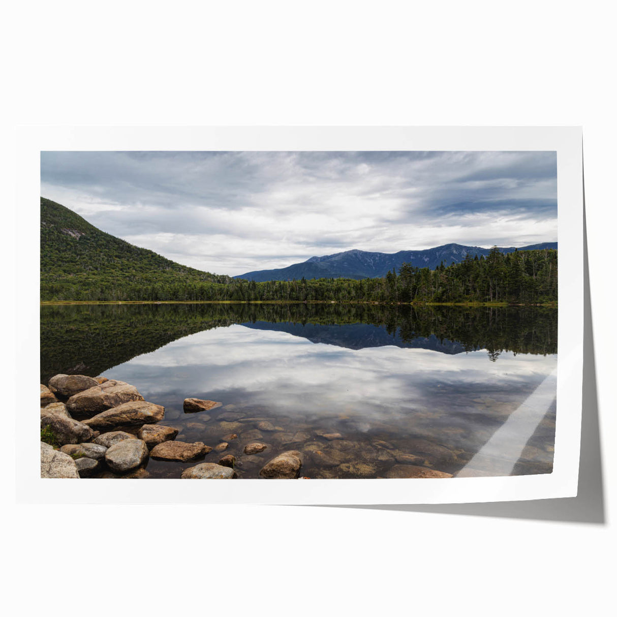Rolled print of New Hampshire scenery with vibrant green and blue tones, ideal for art wall dining room.