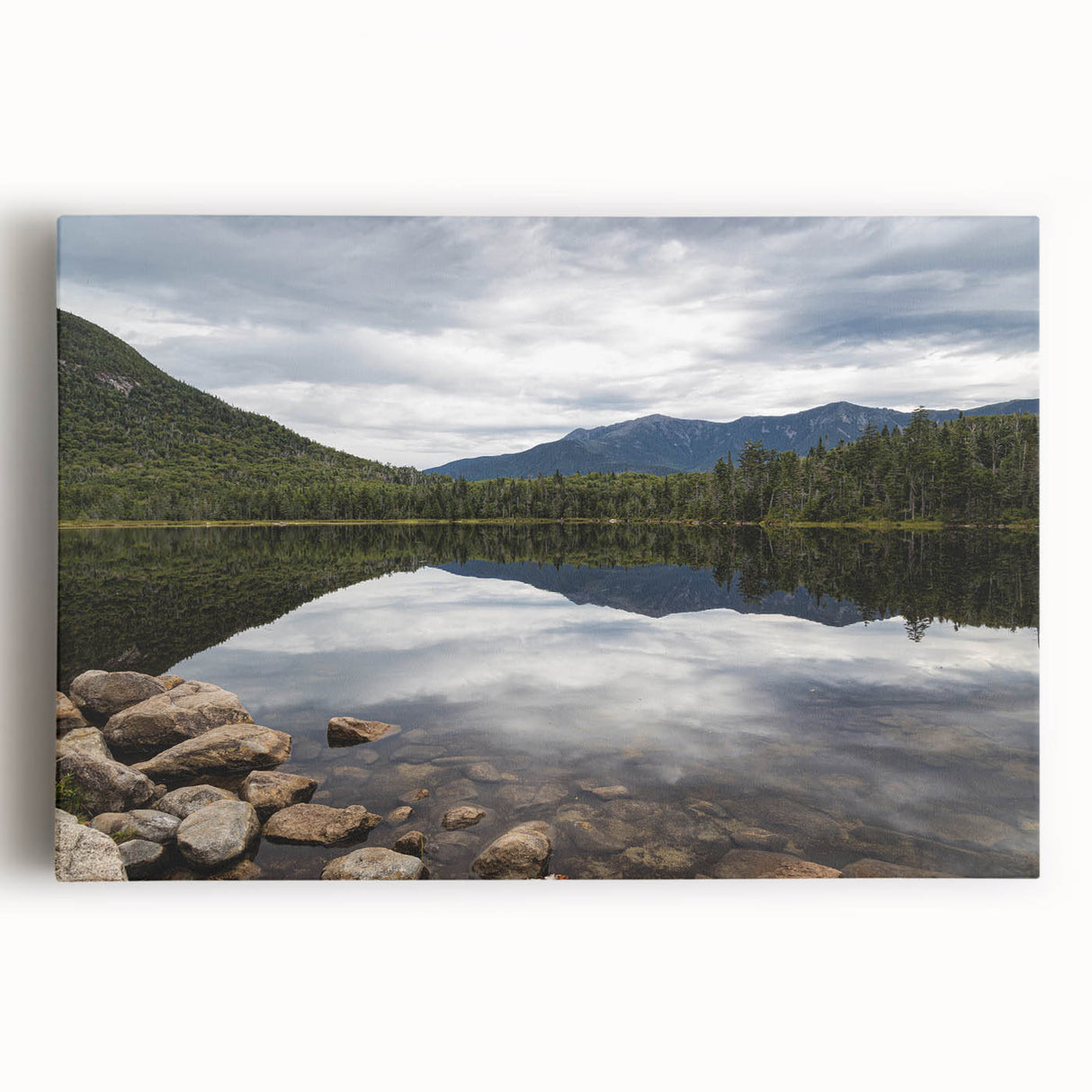 Black and white photograph of New Hampshire scenery on large stretched canvas, ideal for kitchen wall art.