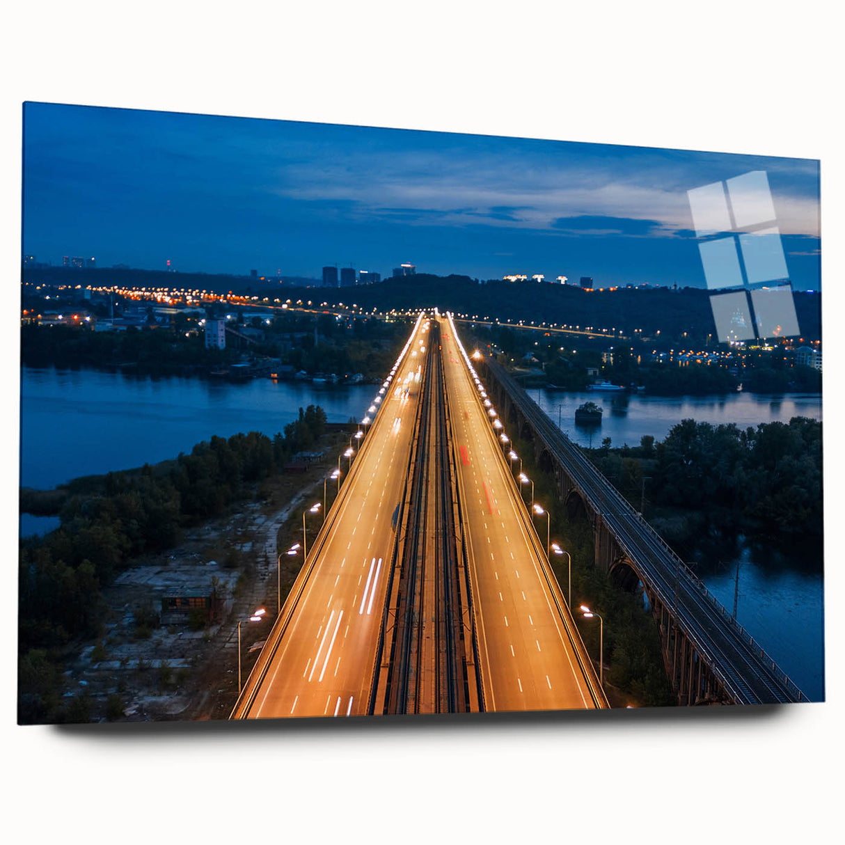 Large abstract wall art depicting a New Jersey scenery in mid-century modernist style, ideal for dining room art.