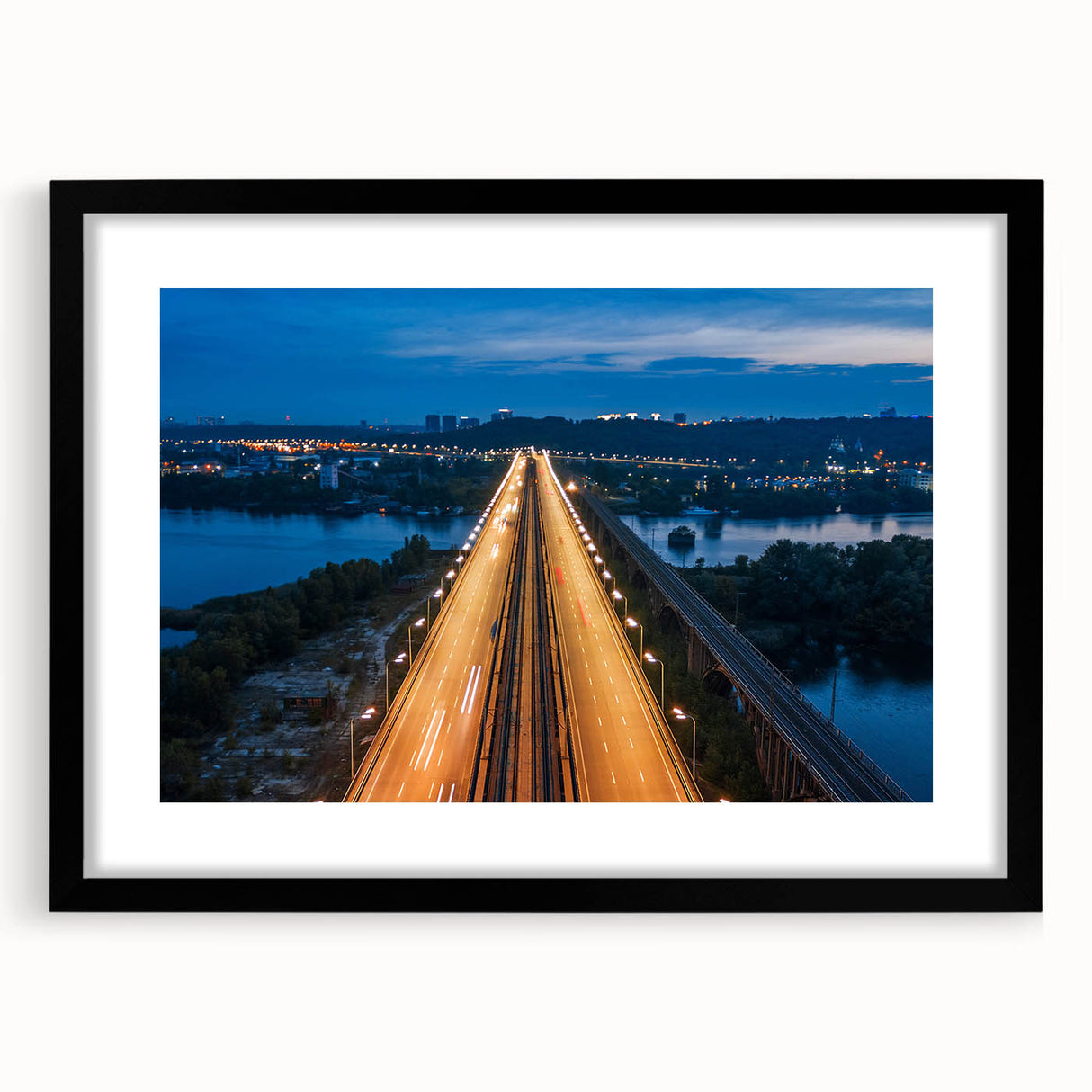 Extra large wall art depicting an abstract New Jersey scenery in colorful textured hues on a black framed canvas.