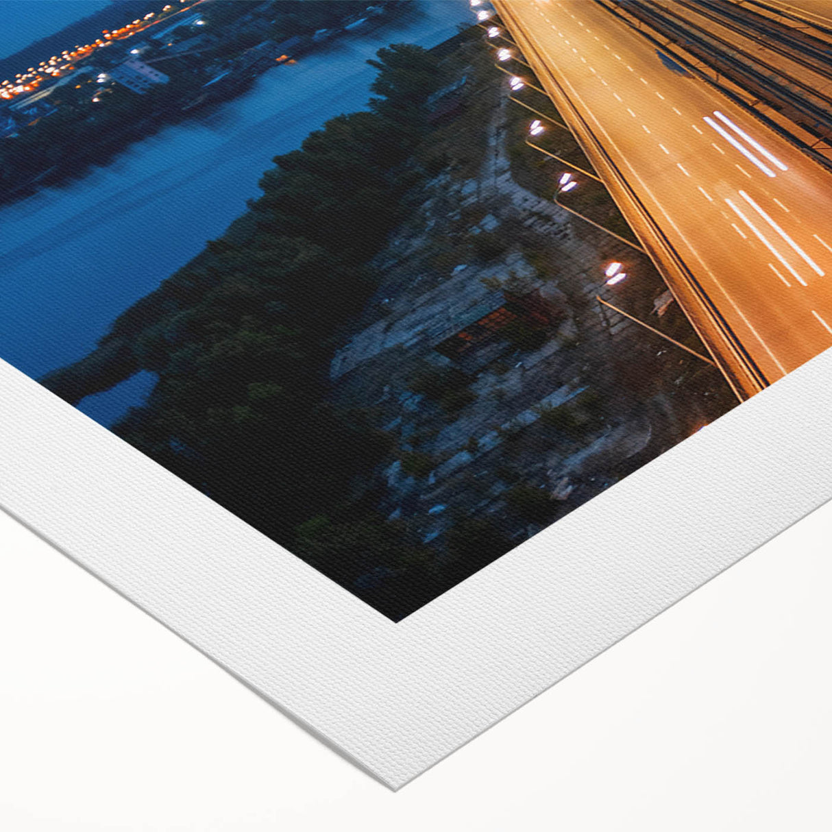Art deco poster featuring a New Jersey shoreline scene in muted gray and blue tones on rolled canvas.