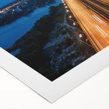 Art deco poster featuring a New Jersey shoreline scene in muted gray and blue tones on rolled canvas.