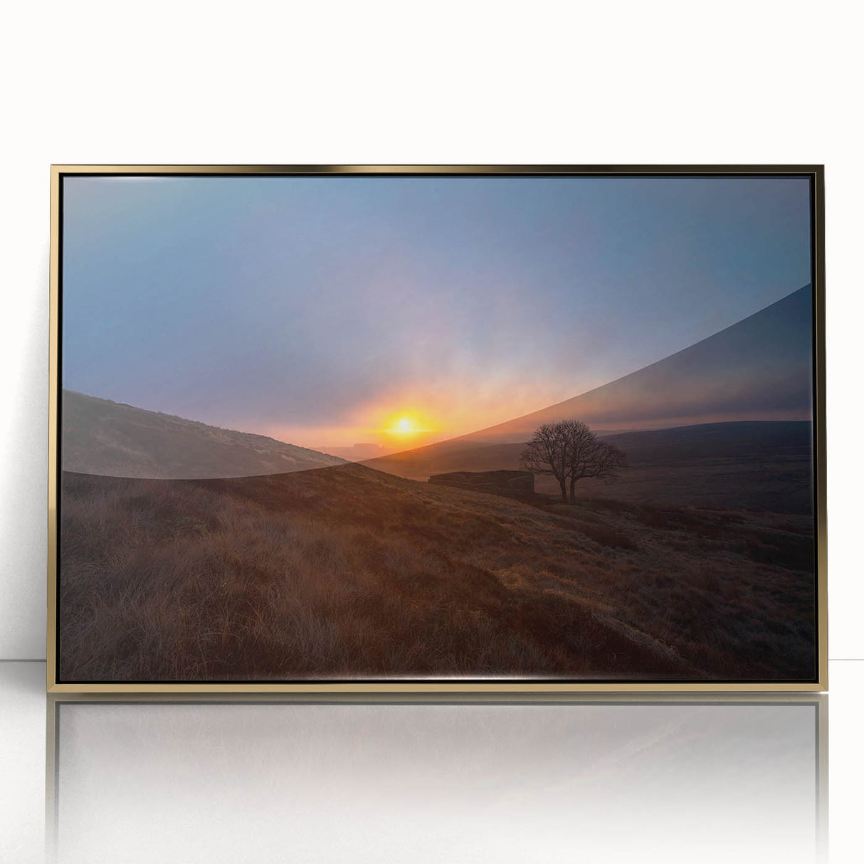 Large art print of Charlotte, North Carolina skyline in muted gold tones on framed acrylic, ideal for modern art wall decor.