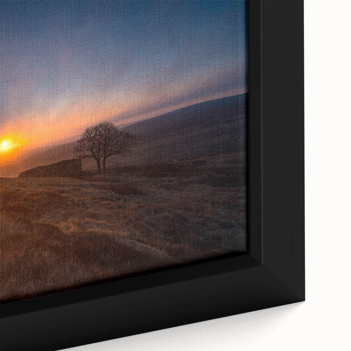 Extra large framed canvas of a textured Charlotte skyline in vibrant colors on a black background.